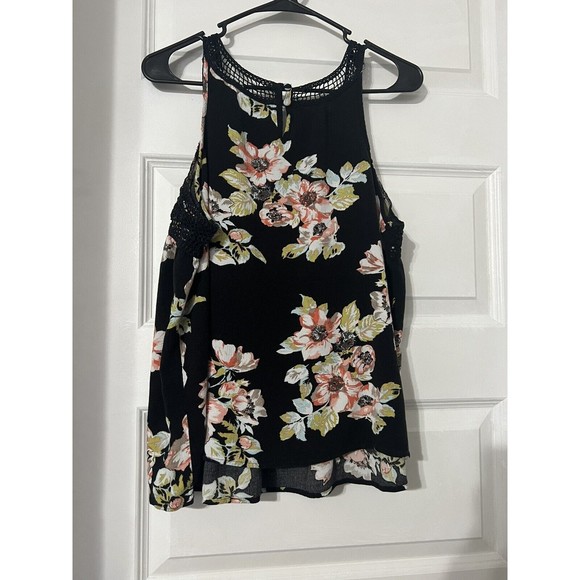 Torrid Floral Print Gauze Crochet Tank Top Black‎ Size 2 - Picture 5 of 9